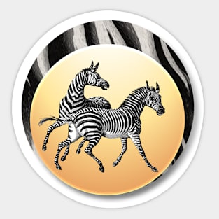 Vintage Zebra Pair Against Stylized Sun and Faux Zebra Fur Sticker